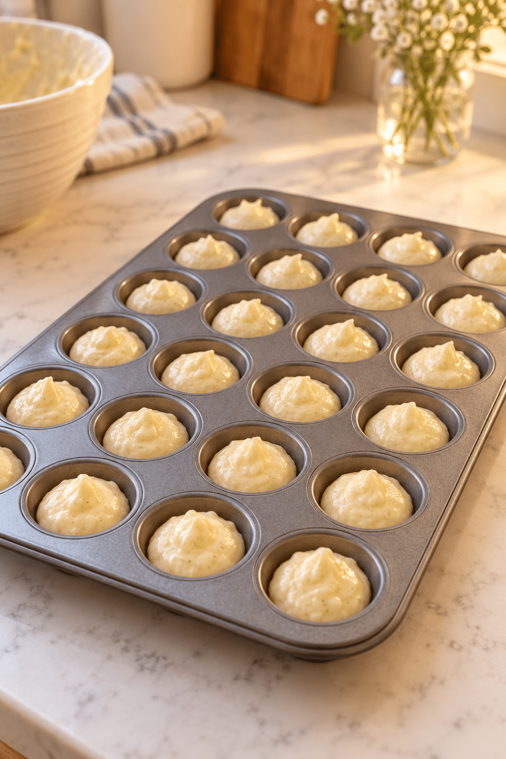 little bites muffin recipe batter in mini muffin pan