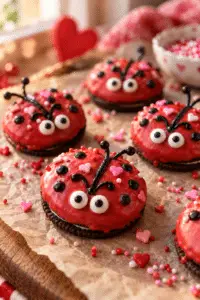 Finished love bug Oreo cookies