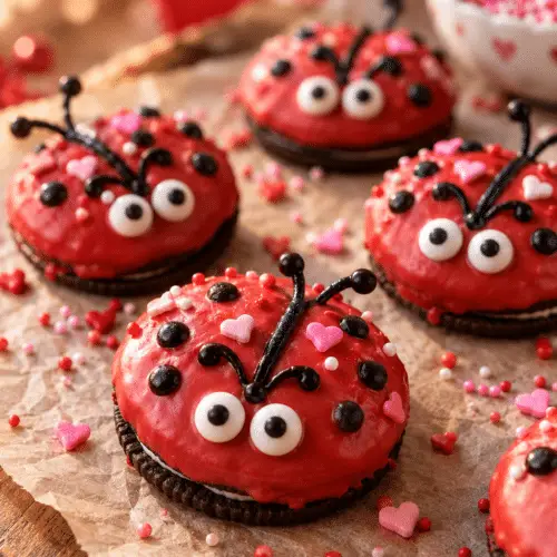 Finished love bug Oreo cookies