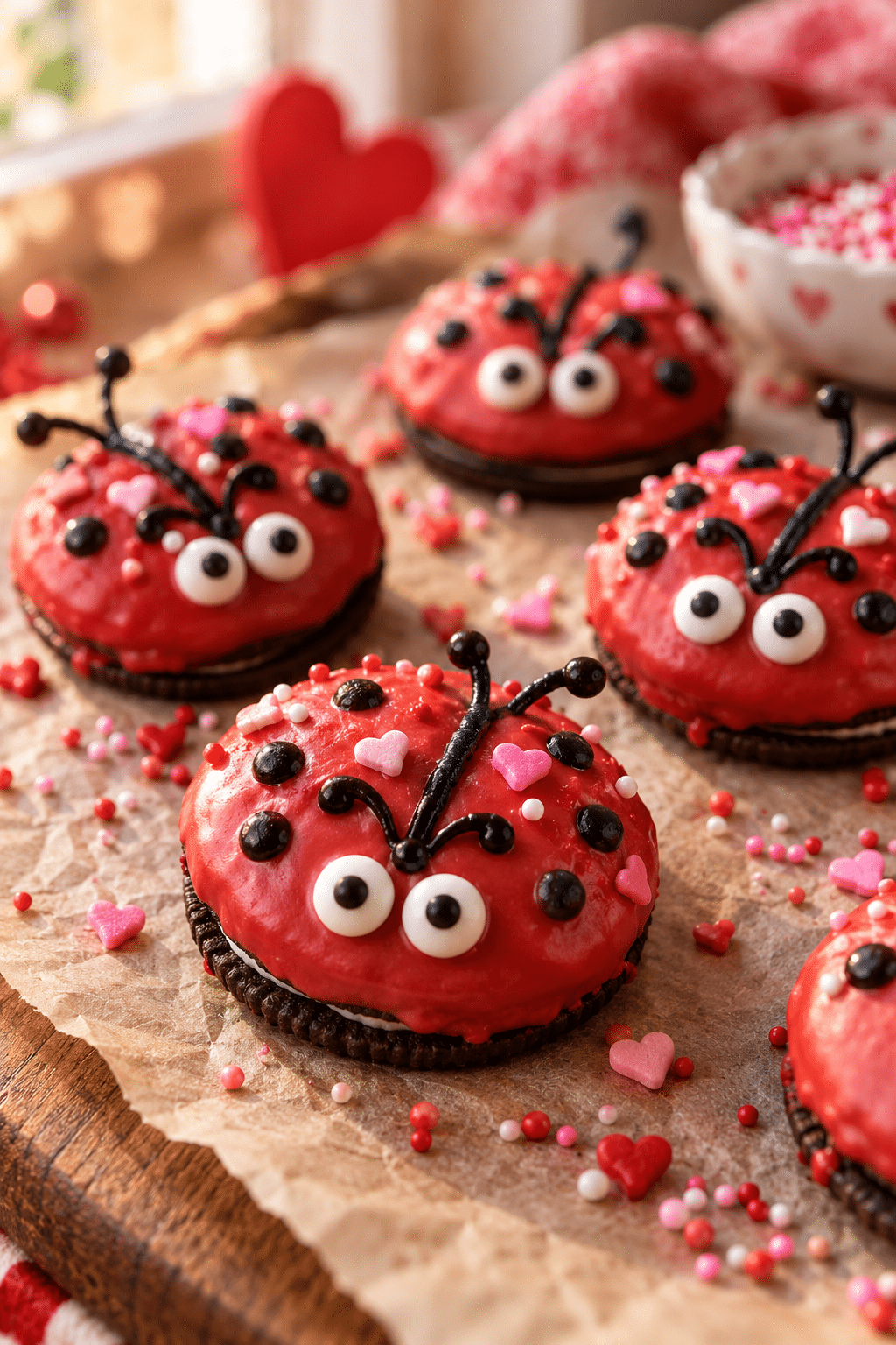 Finished love bug Oreo cookies