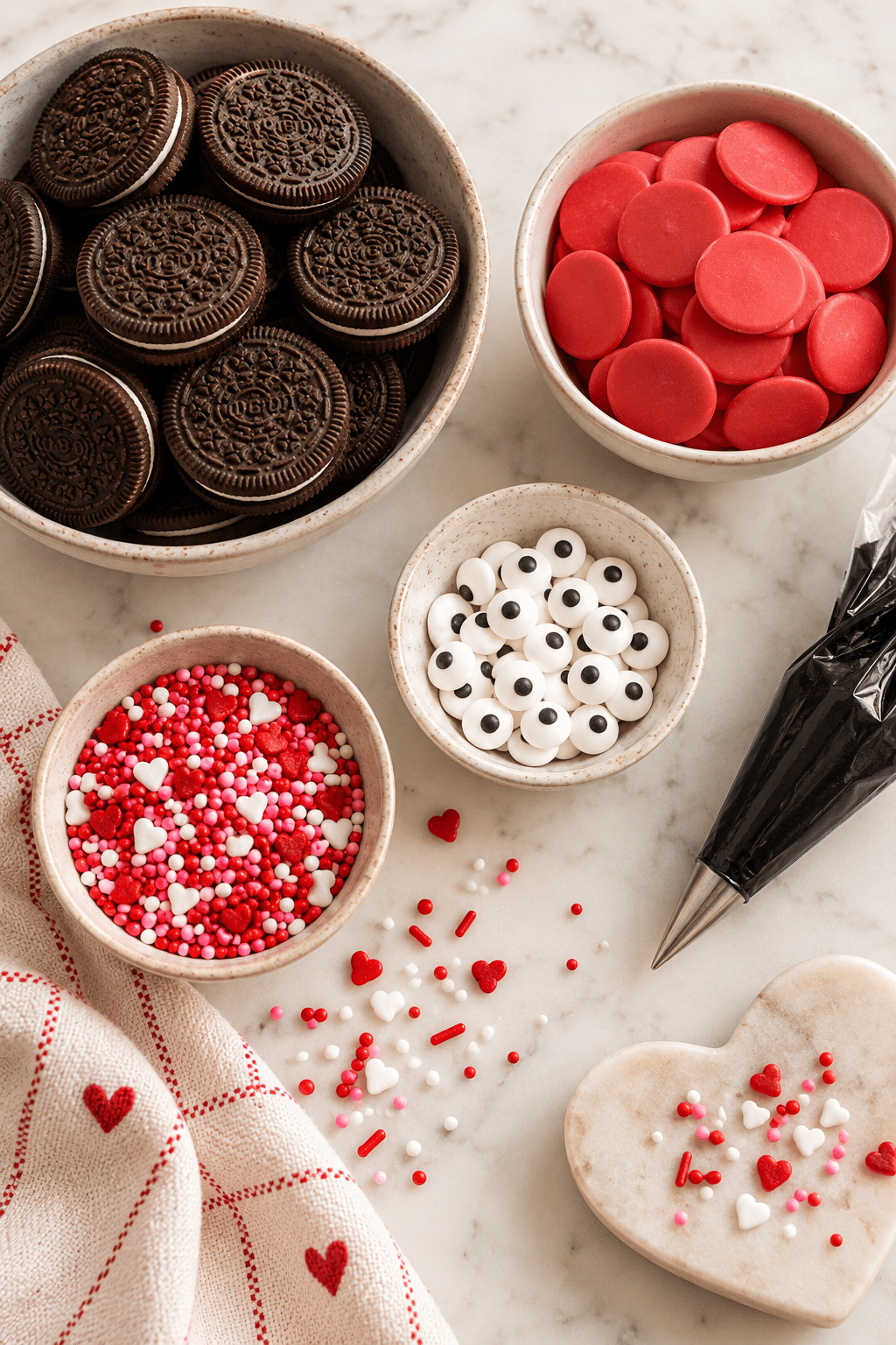 Ingredients for love bug Oreo cookies