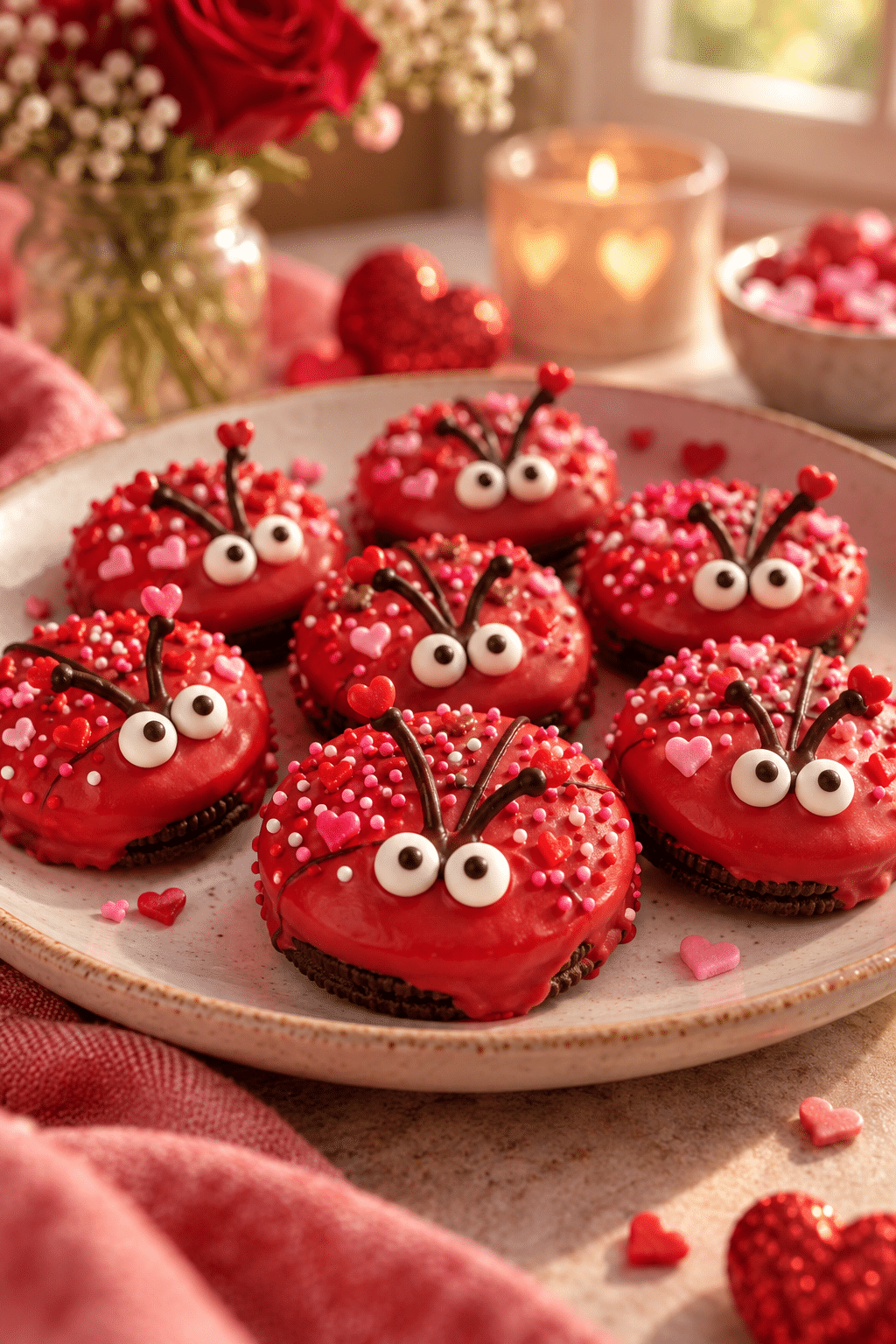 Finished love bug Oreo cookies