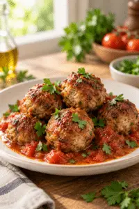 Low carb meatballs browned and ready to serve