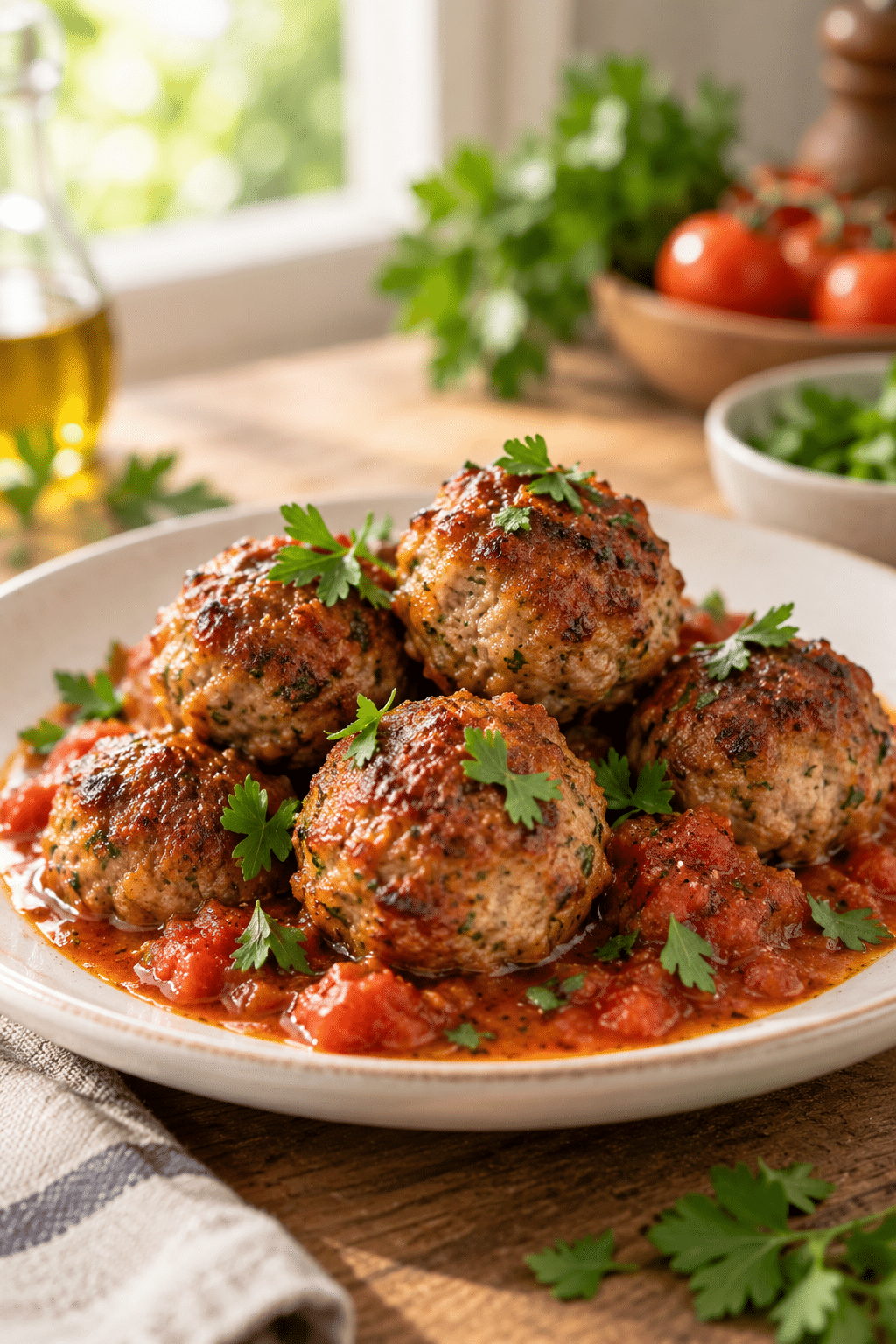 Low carb meatballs browned and ready to serve