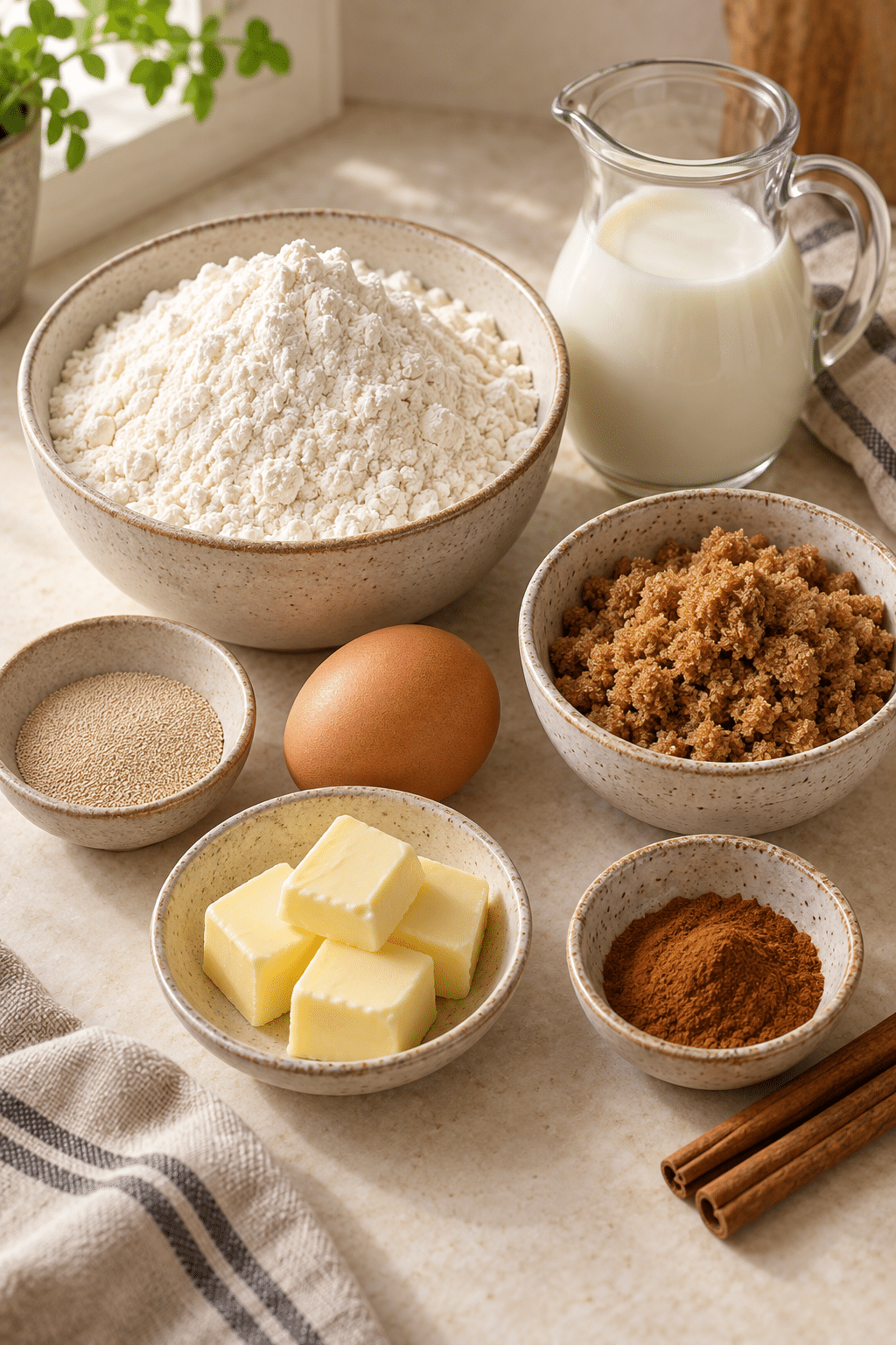 mini caramel rolls ingredients measured and arranged