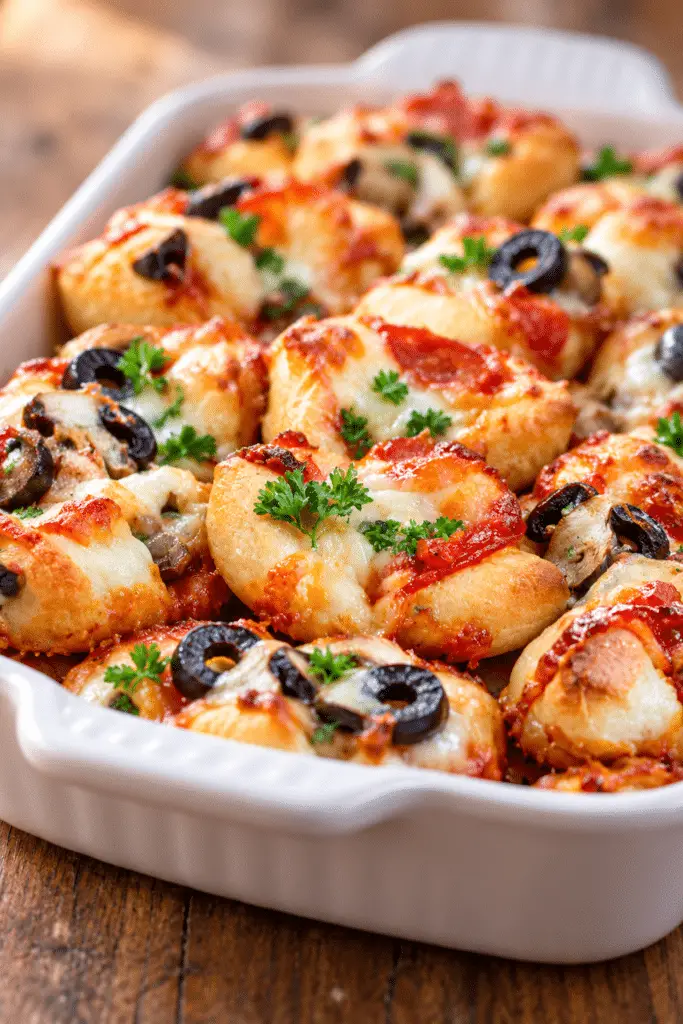 Mini pizza bites with melted mozzarella and colorful toppings