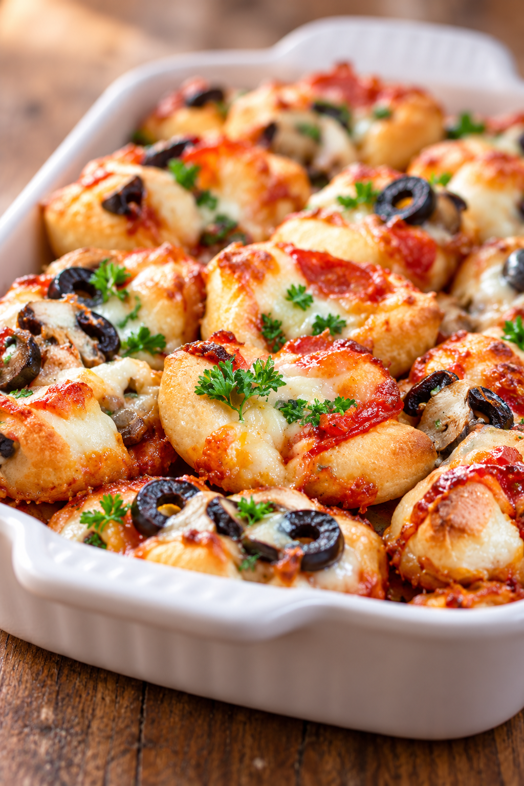 Mini pizza bites with melted mozzarella and colorful toppings