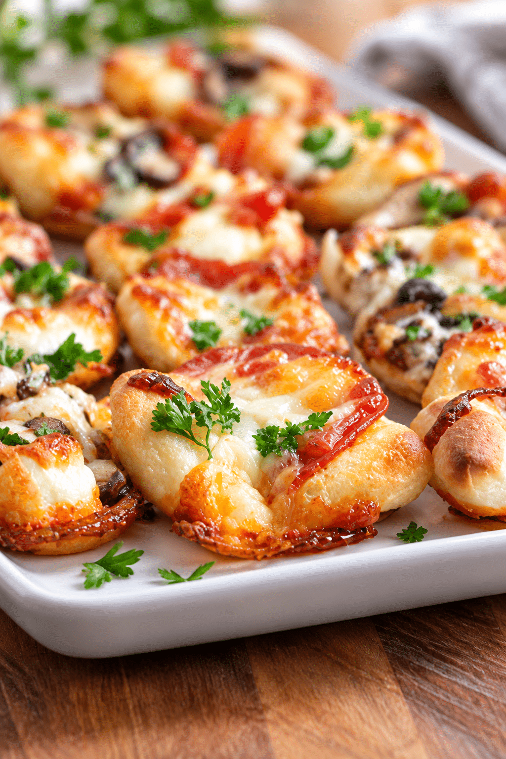 Golden mini pizza bites ready to serve