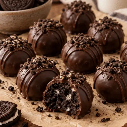 No-bake Oreo balls coated in chocolate