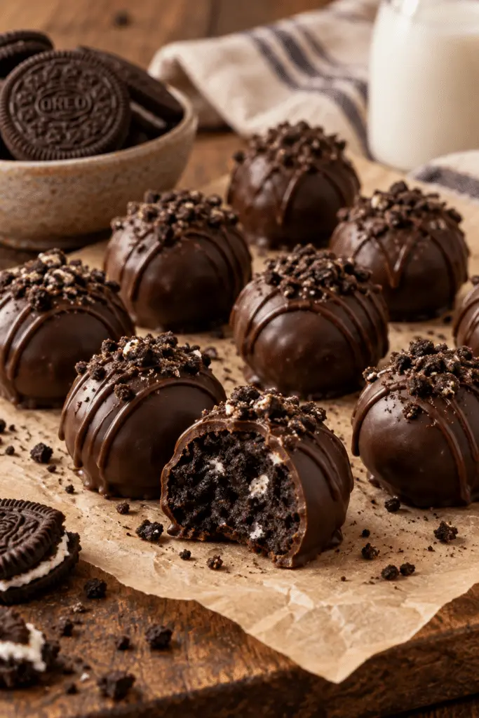 No-bake Oreo balls coated in chocolate