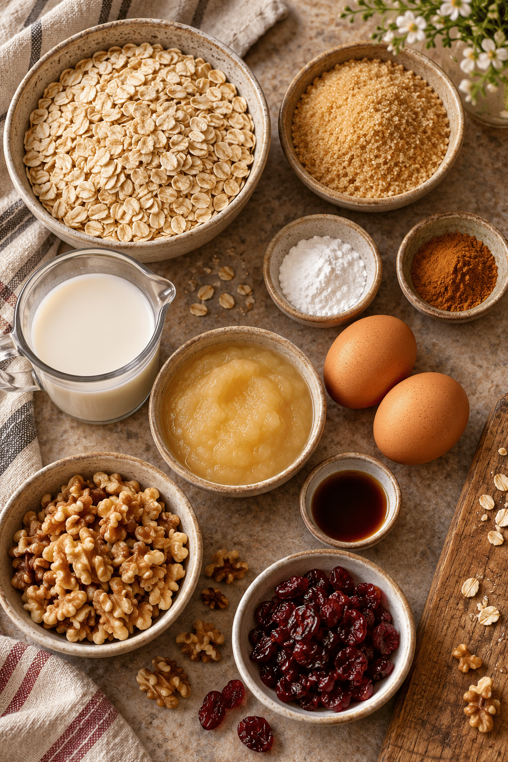 oatmeal breakfast bars ingredients measured and arranged