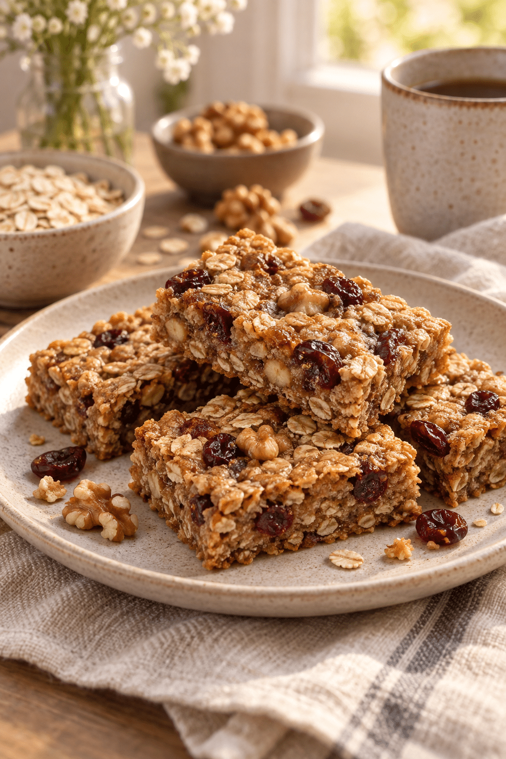 sliced oatmeal breakfast bars ready to serve