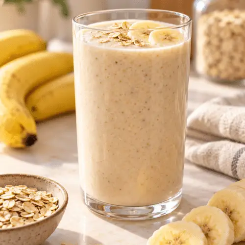 Oatmeal breakfast smoothie in a glass