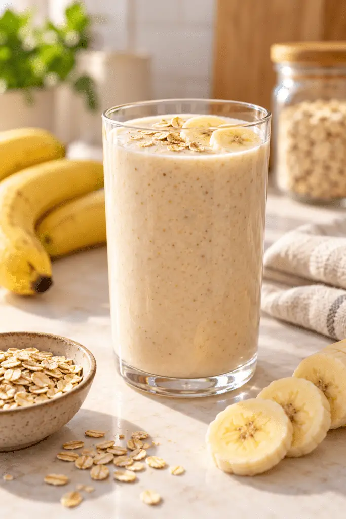 Oatmeal breakfast smoothie in a glass