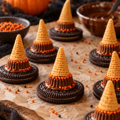 oreo witch hat cookies finished dish