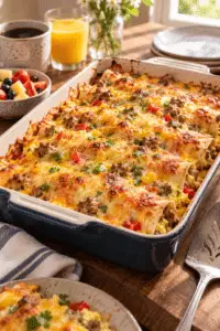 Overnight breakfast enchiladas in a baking dish