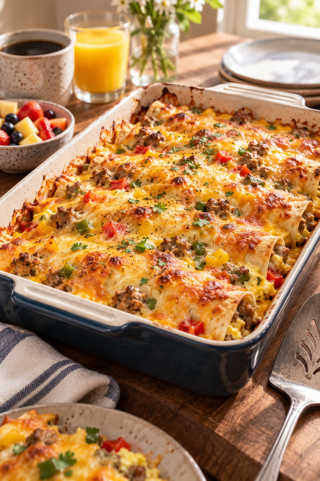 Overnight breakfast enchiladas in a baking dish