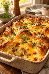 overnight croissant breakfast casserole finished dish