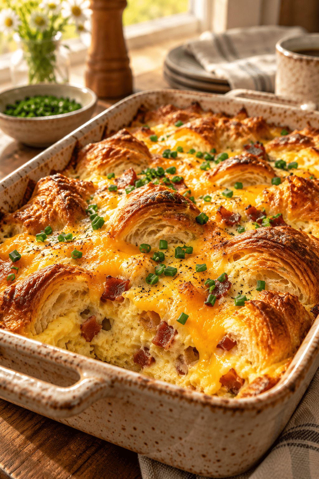 overnight croissant breakfast casserole finished dish