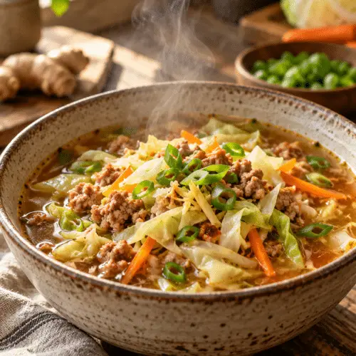 Paleo egg roll soup in a bowl