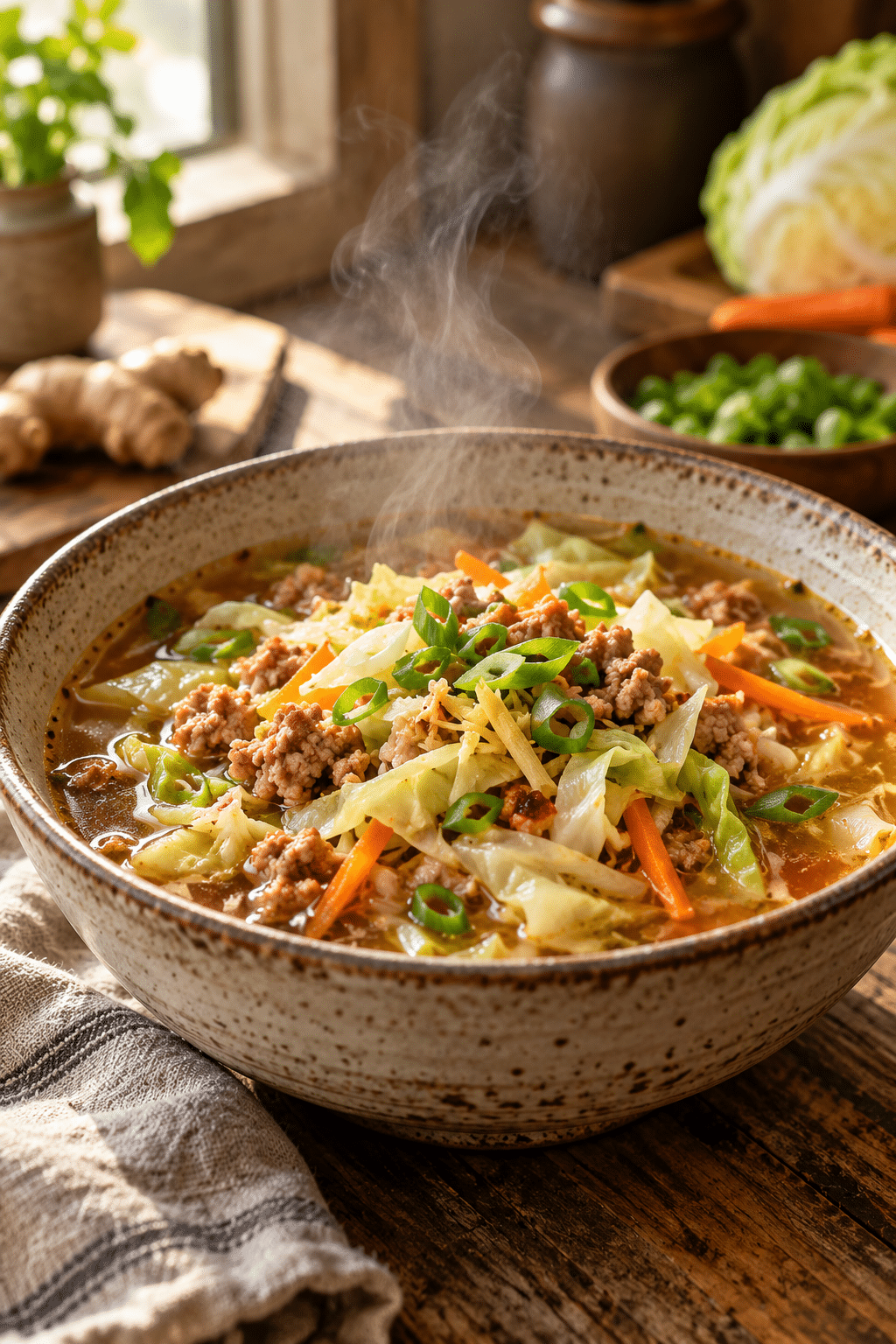 Paleo egg roll soup in a bowl