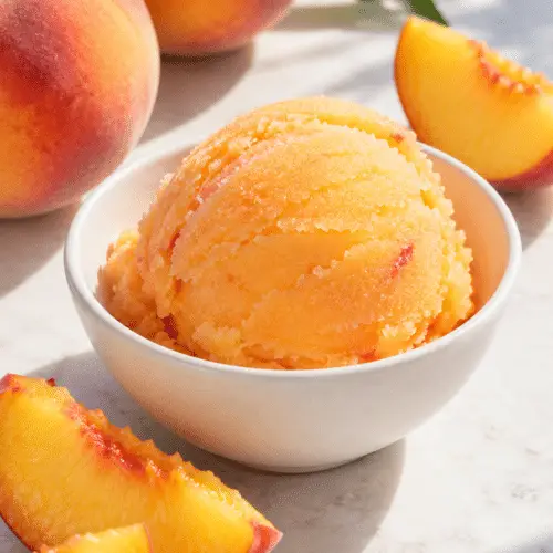 Peach sorbet in a serving bowl