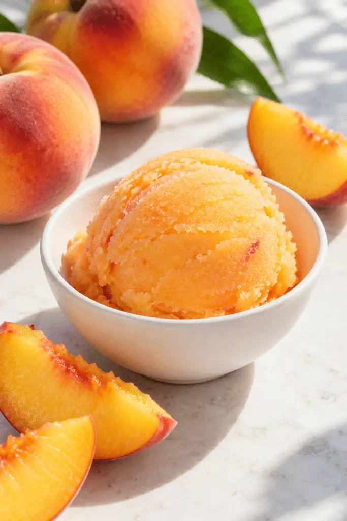 Peach sorbet in a serving bowl