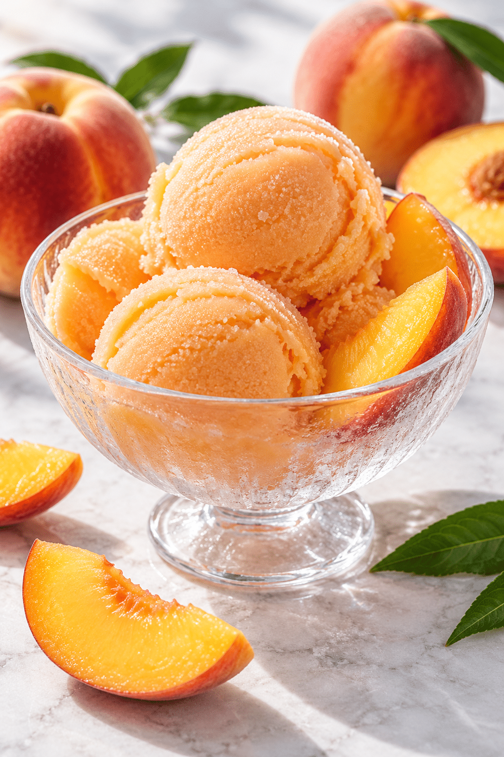 Scoopable homemade peach sorbet