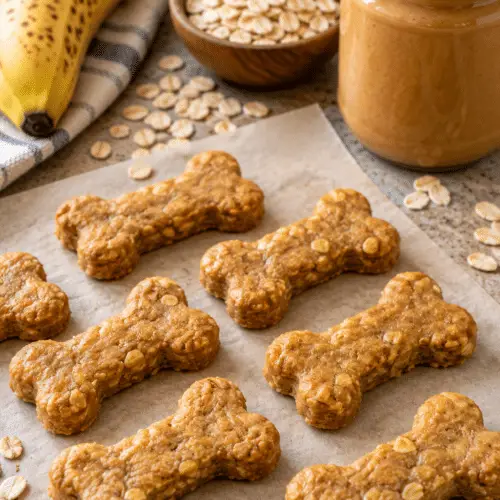 peanut butter banana dog treats finished dish
