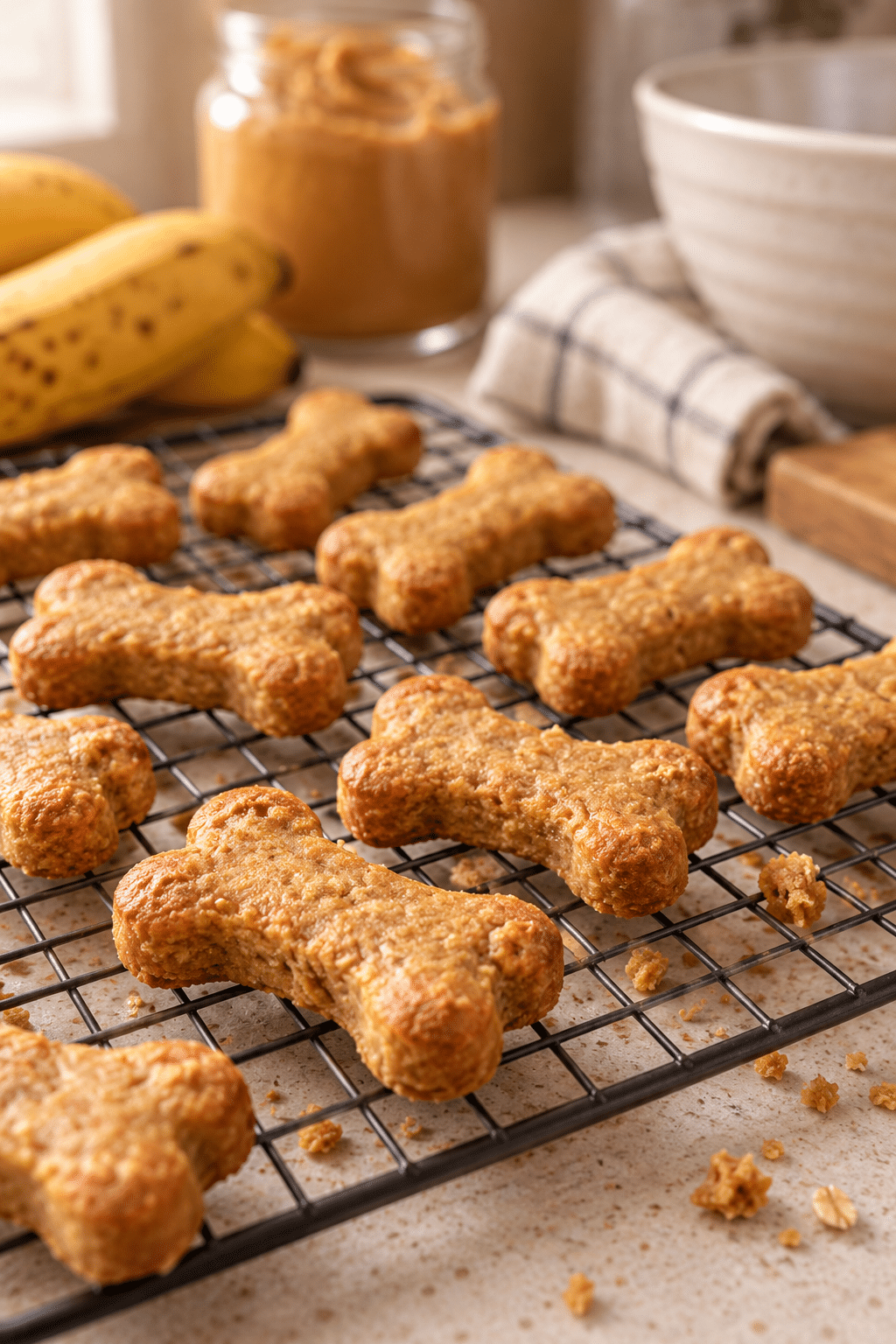 Golden peanut butter banana dog treats ready to serve