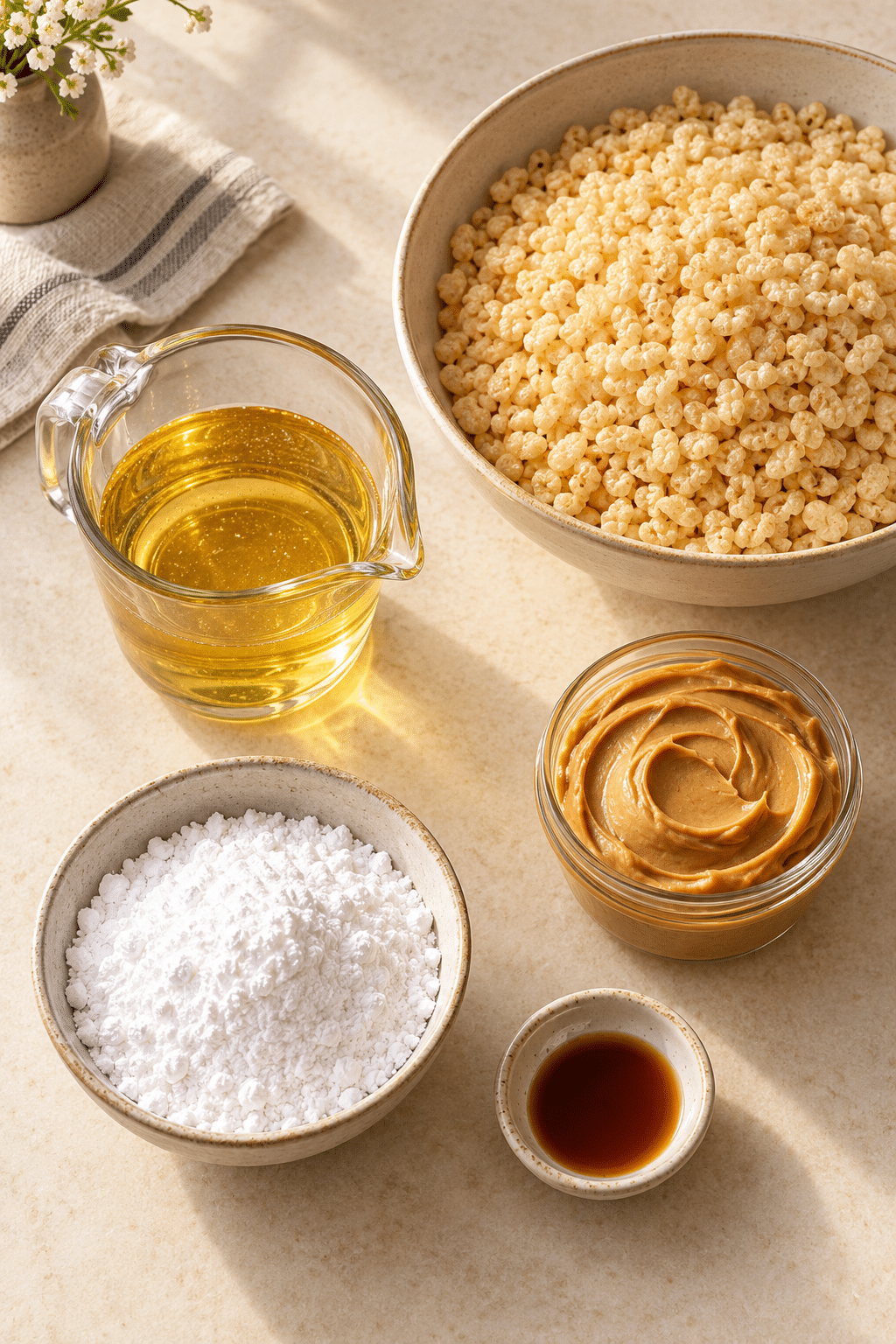 Ingredients for peanut butter rice krispie balls