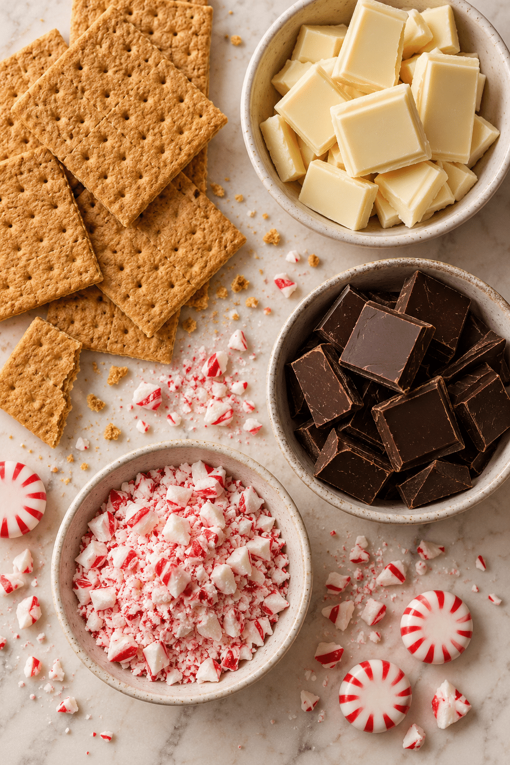 Ingredients for peppermint bark graham crackers