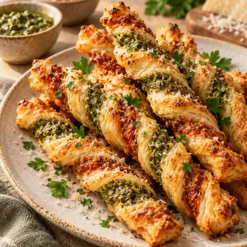 pesto parmesan pastry straws finished appetizer