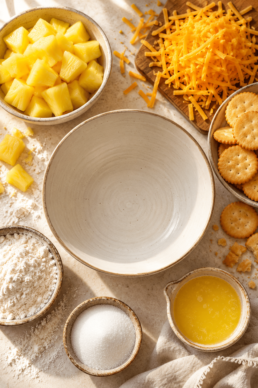 Ingredients for pineapple cheese casserole