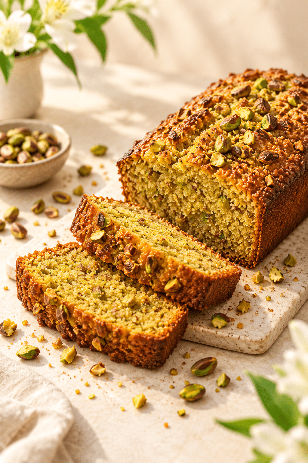 Sliced pistachio loaf
