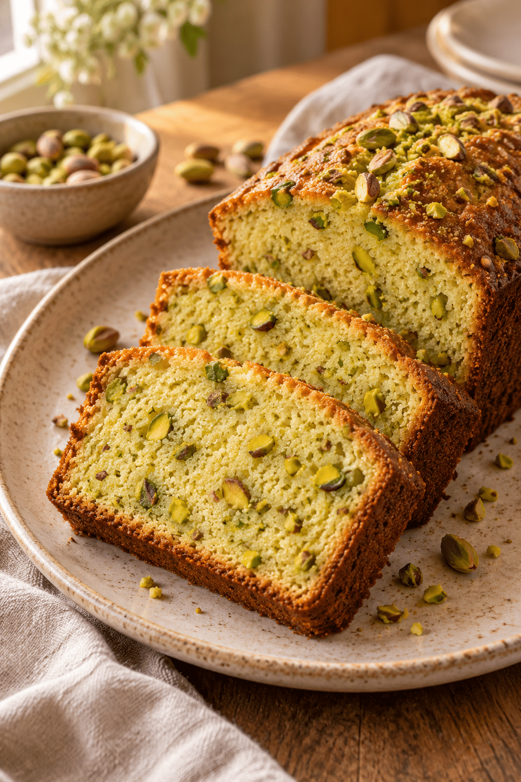 slices of pistachio loaf