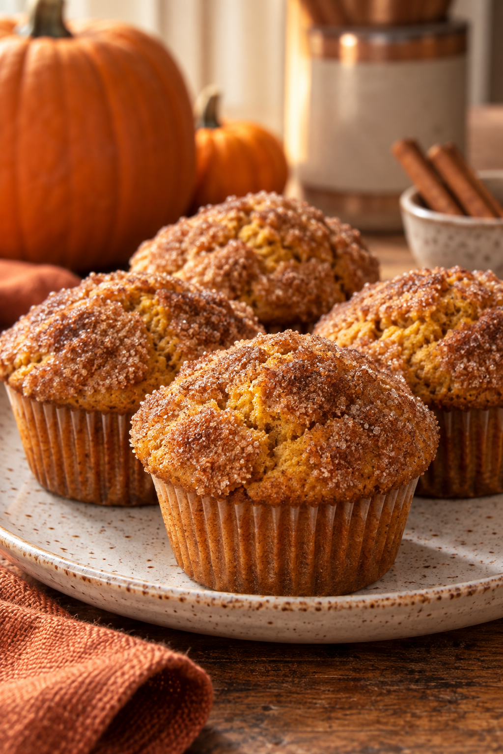Pumpkin muffins with cinnamon sugar topping