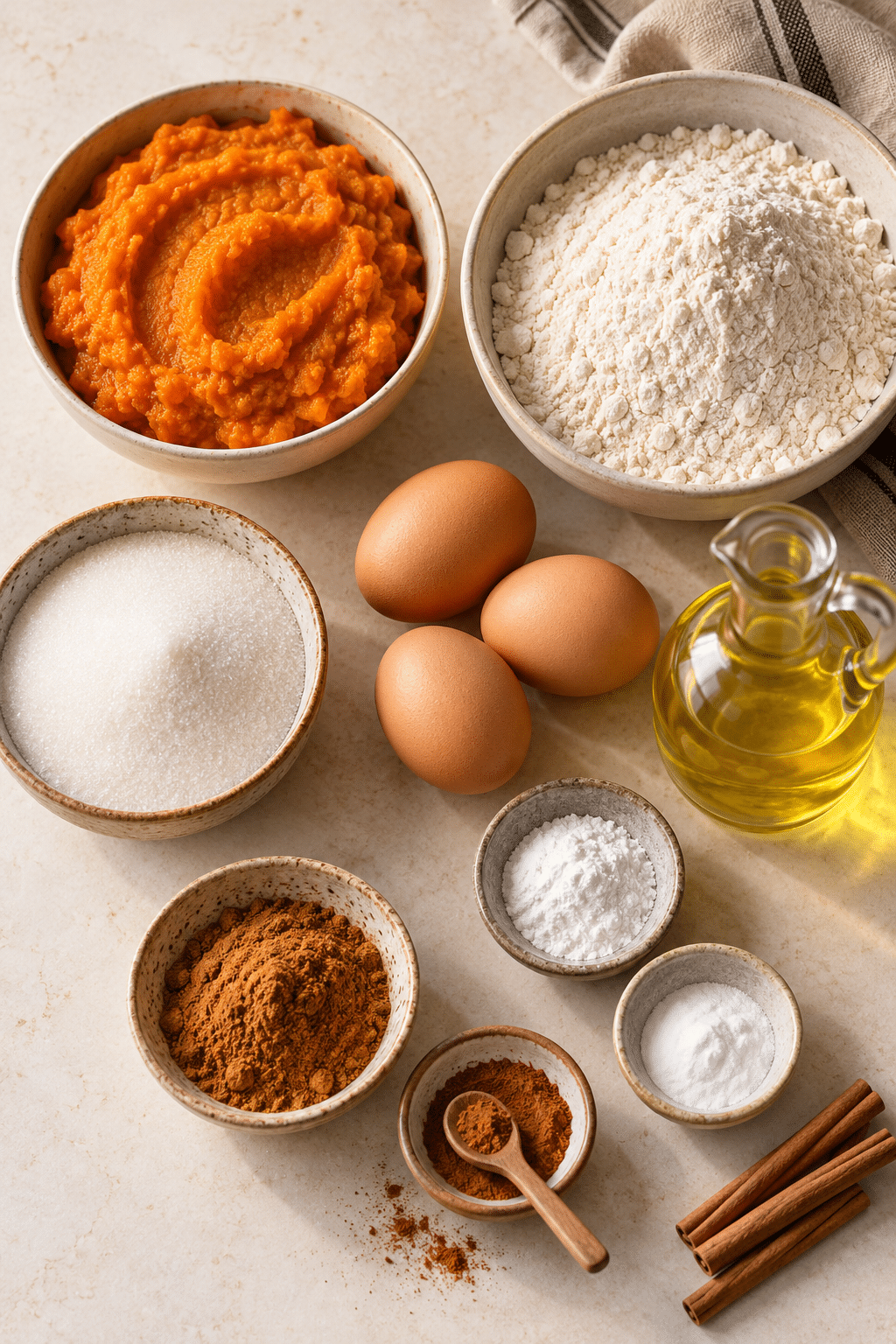 Ingredients for pumpkin muffins arranged for baking
