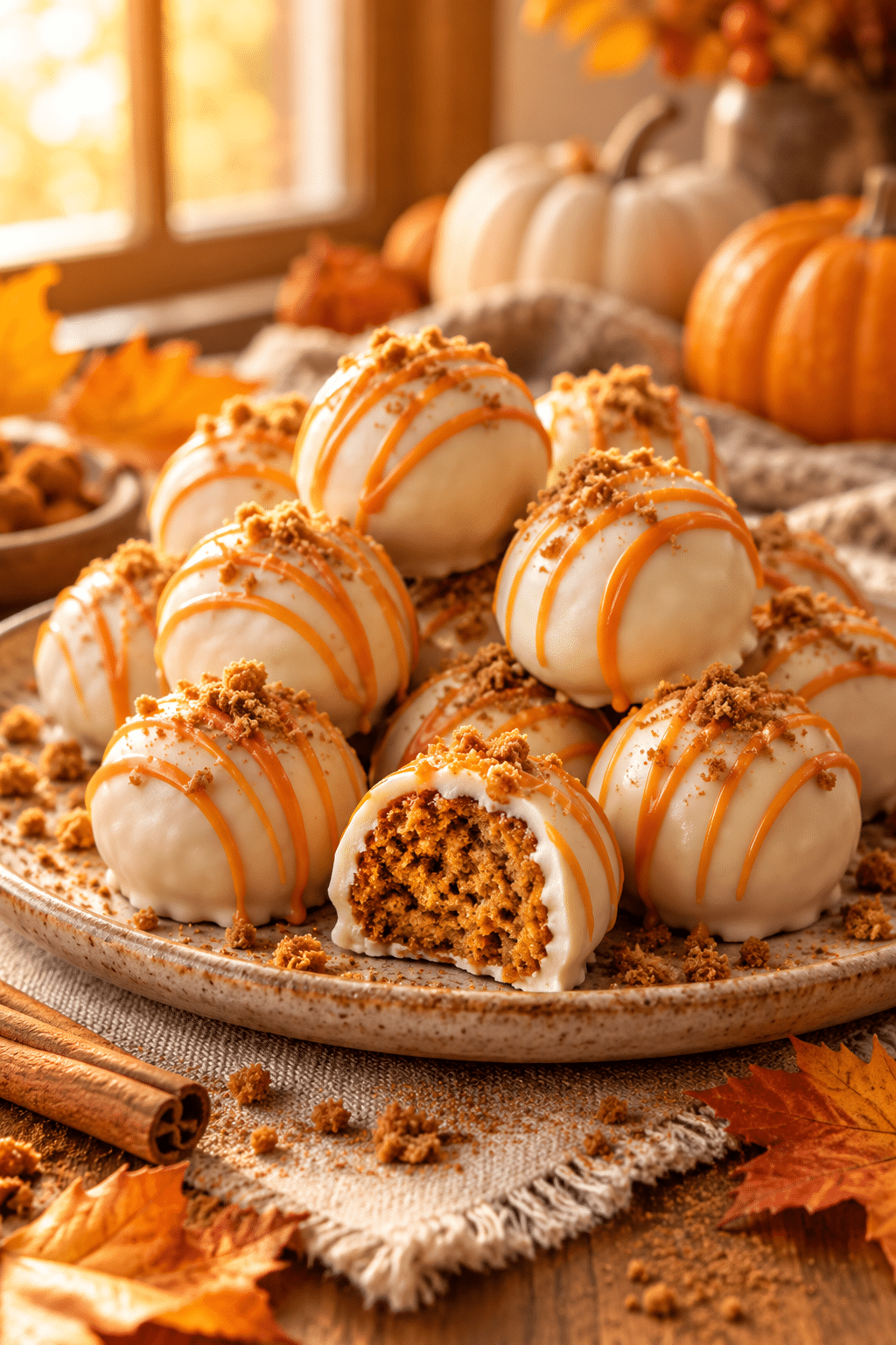 Finished pumpkin spice cake balls ready to serve