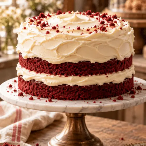 Red velvet cake with cream cheese frosting