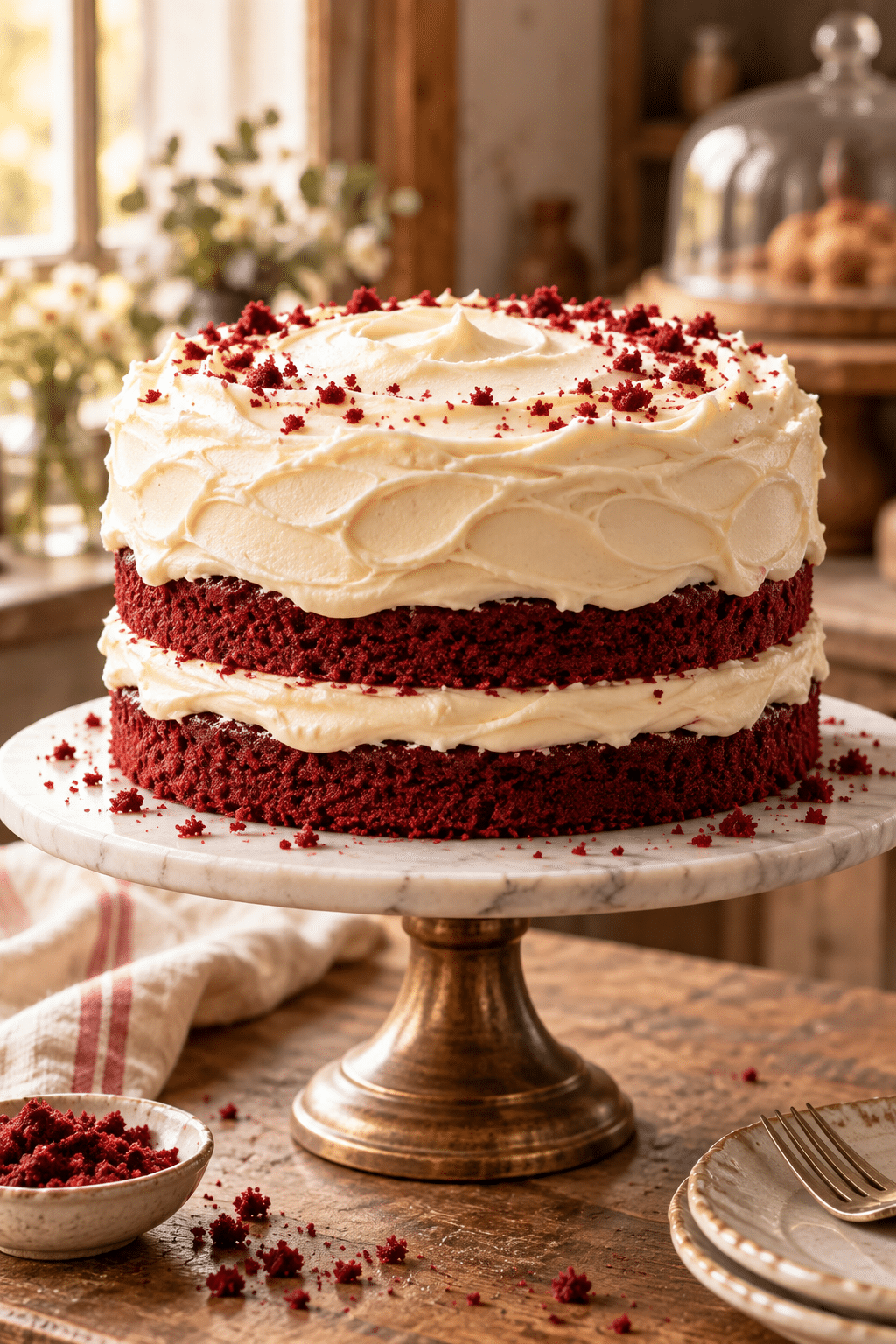Red velvet cake with cream cheese frosting
