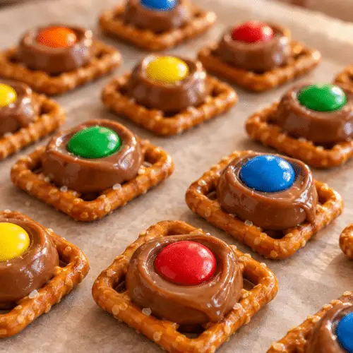 Rolo pretzels with chocolate and candy centers