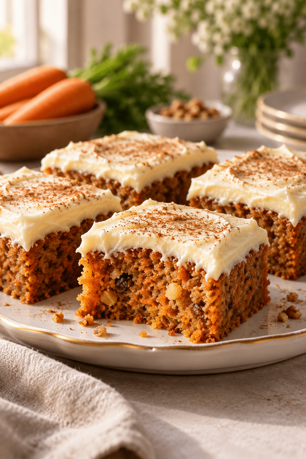 finished carrot cake slice with cream cheese frosting