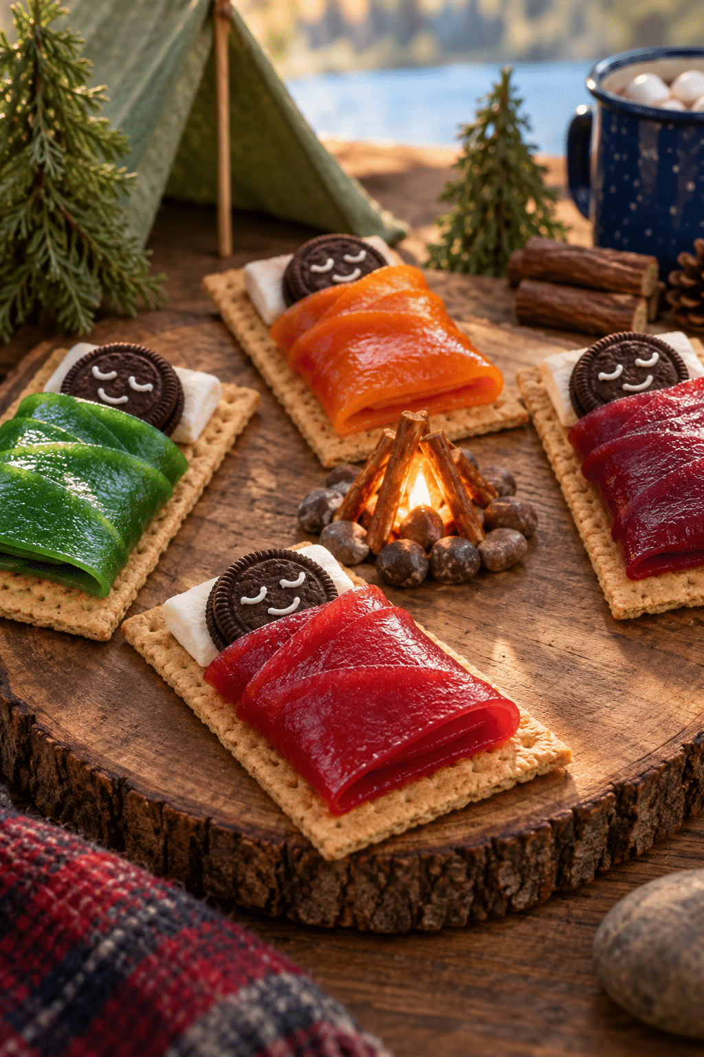 Assembling sleeping bag snacks on graham crackers
