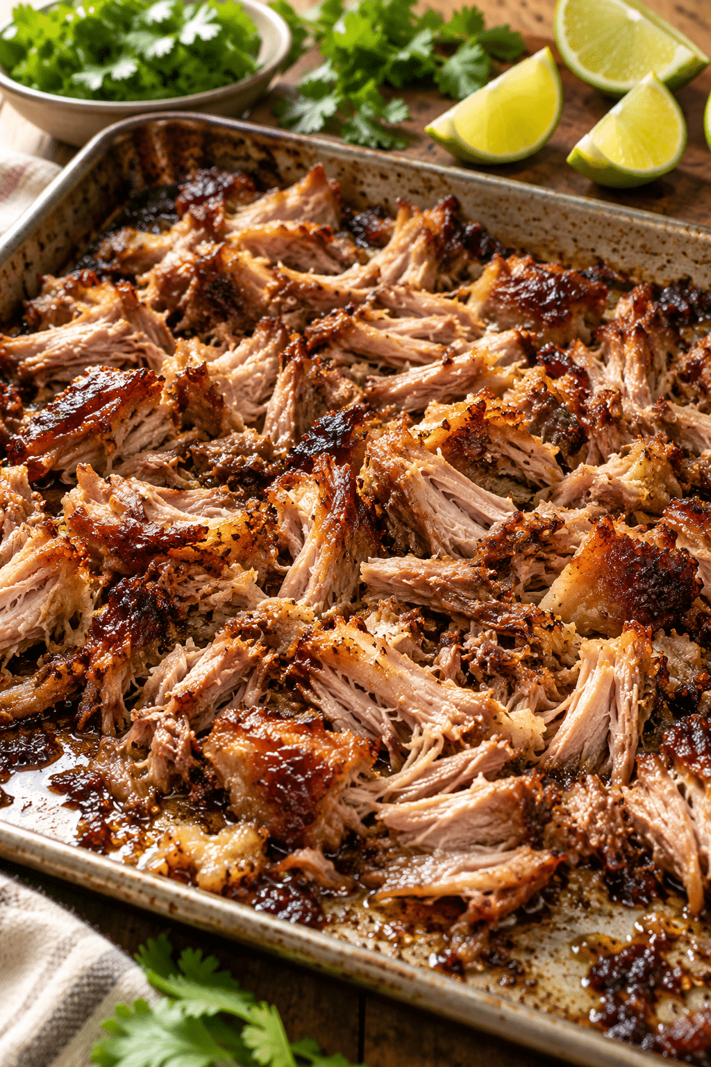 Shredded carnitas ready for crisping