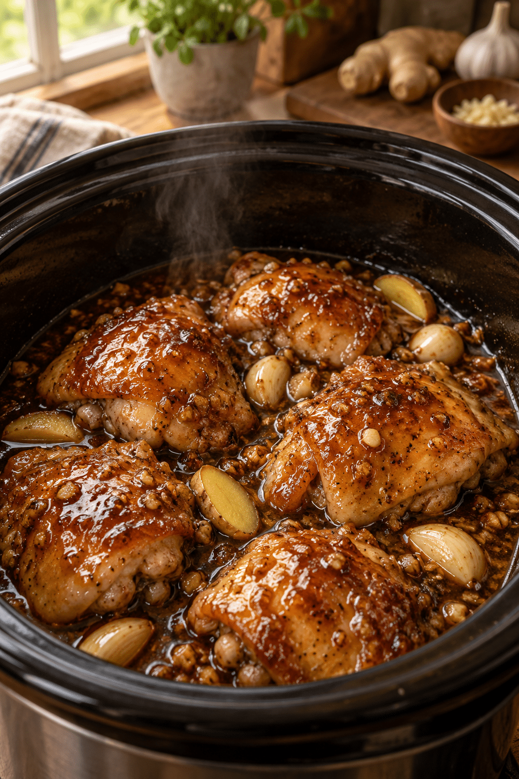 Chicken cooking in honey garlic sauce