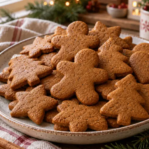 soft gingerbread cookies on a holiday platter