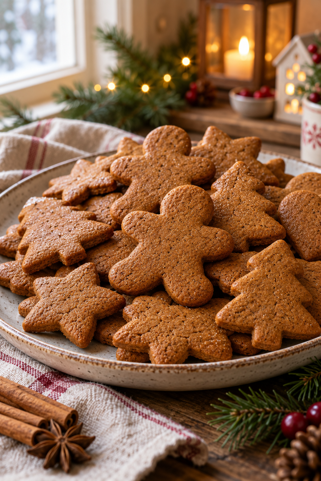 soft gingerbread cookies on a holiday platter