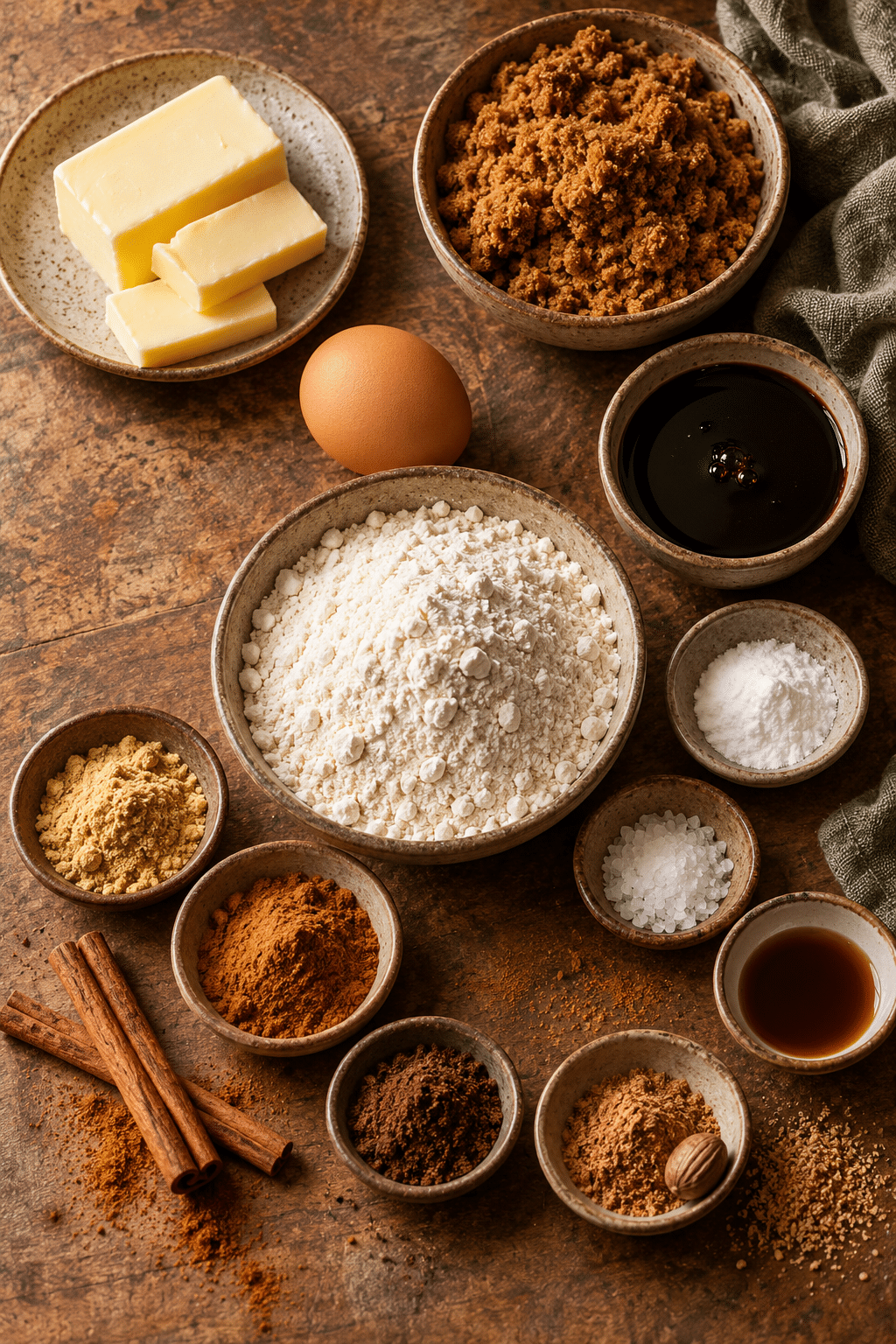 soft gingerbread cookies ingredients arranged for mixing