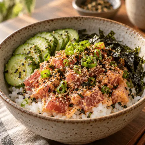 spicy tuna rice bowl